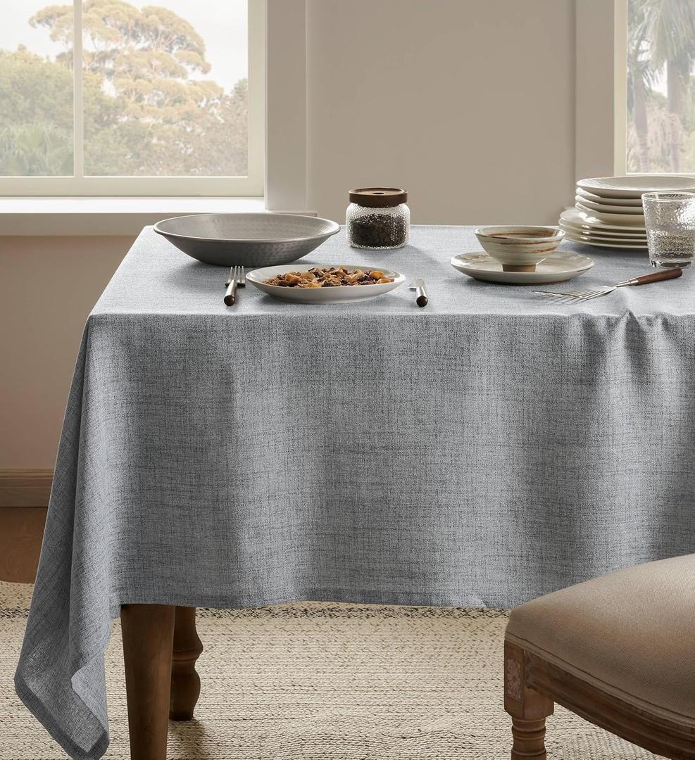 Linen Tablecloth for Rectangle Table 54x108 Inch Grey, Farmhouse Style Grey Tablecloth, Water Resistant Burlap Tablecloths for Dining Table Farmhouse Kitchen