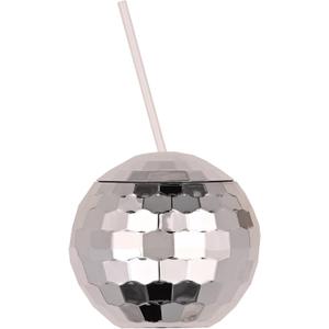 24 Pieces Disco Ball Cups Disco Flash Ball Cocktail Cup with Lid and Straw Bar Party Supplies Wine Cocktail Drinking Syrup Tea Bottle 20 OZ (Sliver)