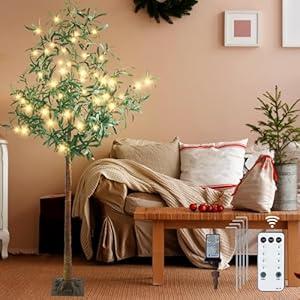 Olive Tree Light, 6FT 216 LED Lighted Olive Tree, Artificial Greenery Trees with Lights for Indoor Outdoor Home Bedroom Party Holiday Decoration