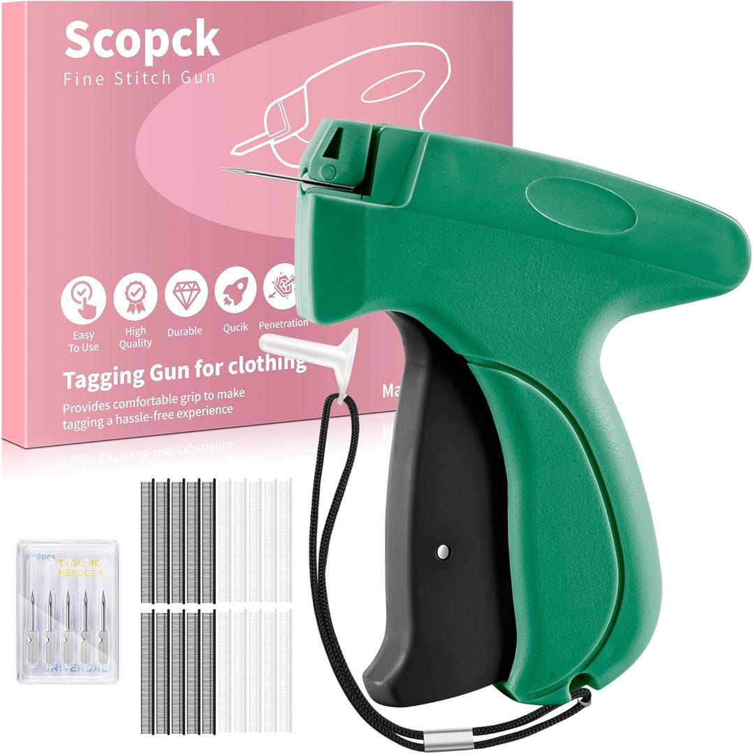 Stitch Gun for Clothes - Handheld Stitch Gun Quick Clothing Fixer - Mini Sewing Kit Micro Tagging Gun - Includes 6 Needle, 1000 Black Fasteners & 1000 White Fasteners (Green, Black)
