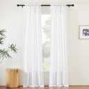 NICETOWN White Sheer Curtains 96 inches Long, Rod Pocket & Back Tab Faux Linen Weave Semi Sheer Window Treatments Privacy with Light Filtering for Living Room, 2 Panels, W34 x L96
