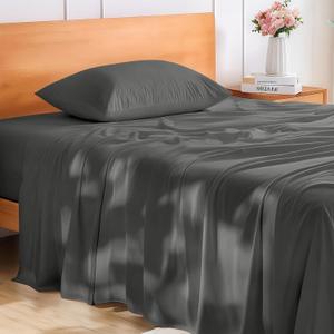 GOKOTTA 3 Pcs Twin Sheets Set, 10"-15" Deep Pocket, Non-Slip Elastic Corner Straps, Washed & Brushed Microfiber Polyester -Ultra Soft, Hotel Luxury, Hypoallergenic, Breathable, Wrinkle-Free- Dark Grey