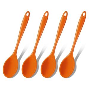 GEEKHOM Silicone Cooking Spoons, 4 Pieces 8" Heat Resistant Silicone Kitchen Utensils Set Serving Stirring Spoons for Non Stick Cooking, Mixing, Basting, Baking,  Color: Yellow