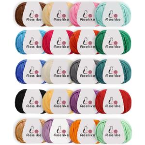 Aeelike Cotton Yarn for Crocheting, 20 PCS Multicolored Cotton Acrylic Blend Yarn Set, 4 Medium (Worsted) Crochet Yarns Bundle for Beginner Making DIY Crafts & Small Colorful Projects (Color A)