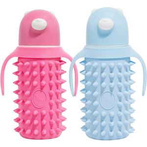 Tabor Place Glass Sippy Cup for Toddlers - Set of 2 Spikeys/ 1 Pink & 1 Blue / 8oz / Super Strong Glass/Leakproof Straw/Protective Silicone sleeve (8 oz, 2 Count)