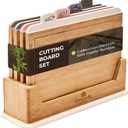 Wooden Cutting Boards for Kitchen 5-Pcs Cutting Board Set with Holder Natural Bamboo Chopping Board with Juice Groove Ideal for Vegetables, Meat, Fish, Bread.
