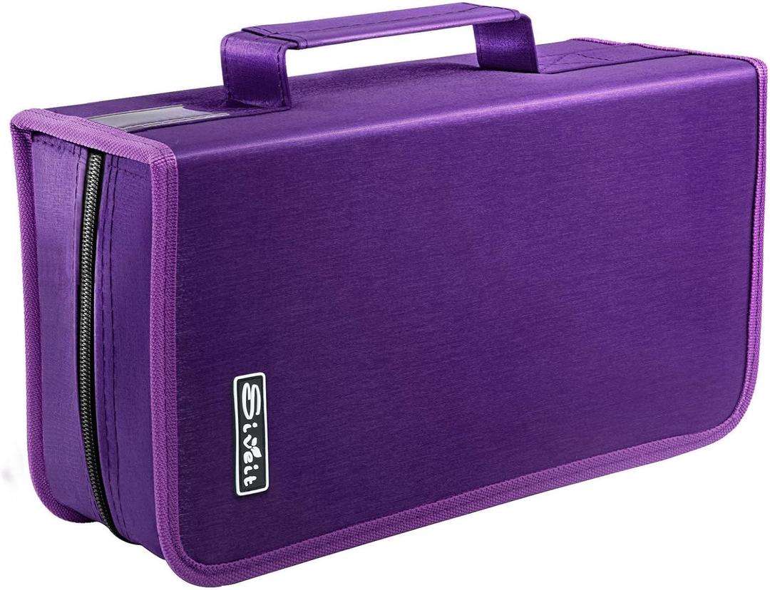 CD/DVD Storage Holder - 128 Capacity CD/DVD Case Wallet, Portable Organizer for Home & Travel (Black, Purple)