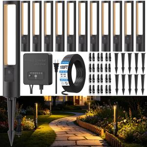 CRODIAL Low Voltage Landscape Lighting Kit, 5W LED Pathway Lights Wired with 150W Transformer & 100FT Wire, 2700K IP66 Waterproof Outdoor Landscape Lights for Garden Yard Walkway (12 Pack)