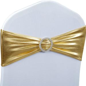 Babenest Spandex Chair Sashes Bows 30PCS Premium Stretch Chair Cover Band with Buckle Slider Universal Elastic Chair Ties for Wedding Party Ceremony Reception Banquet Decoration (Metallic Gold)