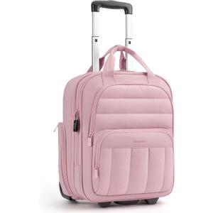 BAGSMART Small Underseat Carry on Luggage with Wheels, 16 inch Small Under Seat Luggage, Lightweight Travel Suitcase for Women, Baby Pink