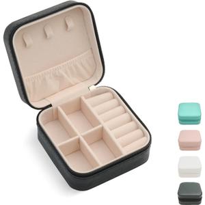 Mini Jewelry Travel Case, Small Portable Jewellry Organizer Box Portable Display Storage Box for Rings Earrings Necklaces, Gifts for Girl, Women, Wedding, Birthday,New Year,Christmas Gifts (Black) (1 pack - Black)