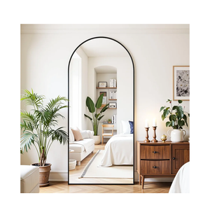 Full Length Mirror, 71"x32" Oversized Floor Mirror Freestanding, Full Body Mirror Floor Standing Mirrors with Stand, Hanging Mounted Mirrors for Bedroom Living Room, Black, Arched Style