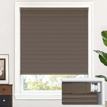 LazBlinds No Drill Cordless Cellular Shades, 24" W x 64" H, Dark Coffee
