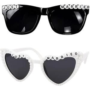 Bride and Groom Sunglasses, 2 Pack White and Black Groom Sunglasses, Wedding Party Accessories for Couples, Fun Photo Props for Bachelorette and Bachelor Parties