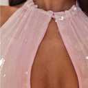 MakeMeChic Women's Sequin Open Back Halter Top Sparkly Cut Out Party Club Crop Tops (Pink, XS)