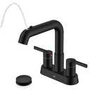 KENES Matte Black Centerset Bathroom Faucet with Pull Down Sprayer, 4 Inch 2 Handle Pull Out Bathroom Faucet 3 Hole, Bathroom Sink Faucet with Pop Up Drain & Supply Lines LJ-9059A-2