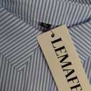 Womens Smocked Cuffed Striped Boyfriend Shirt Casual Collar Long Sleeve Oversized Button Down Blouse Tops with Pocket Shirred, Blue, XL