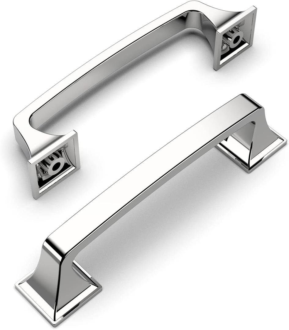 Amerdeco 30 Pack  Chrome Cabinet Hardware - 3-3/4 Inch(96mm) Hole Center Kitchen Cabinet Handles for Bathroom Drawer Pulls Dresser Pulls ZH0002