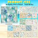 Chumia 80 Pcs 10 x 10 Inch Summer Ocean Fabric in 20 Styles Vintage Beach Quilting Fabric Square Seashell Starfish Coral Precut Cloth Retro Ocean Quilting Strips for Summer Sewing DIY Craft Decor