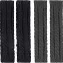 2 x Loritta Womens Leg Warmers Winter Warm Knit Long Boot Socks Slouch Knee High 80s for Party (B7-2 Pairs(black+dark Grey))