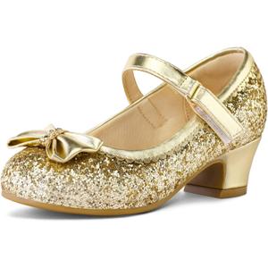 K KomForme Girl's Dress Shoes Mary Jane Glitter 1.5 in Low Heel Wedding Party Princess Shoes for Toddler/Little/Big Kids