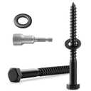 6 Sets 3/8" x 4" Hex Head Lag Screws Bolts with Flat Washers 304 Stainless Steel 18-8 Black Zinc Plated Heavy Duty Lag Screw for Wood