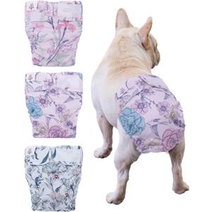 CuteBone Washable Dog Diapers Female No Tail Hole 3 Pack Reusable Doggie Period Training Pants for Docked-Tail Frenchie French Bulldog Boston Terrier Without Tail WWD16S