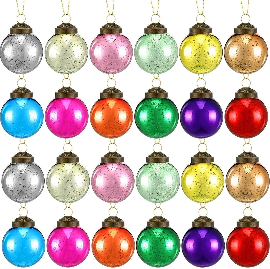 Layhit 24 Christmas Multicolor Mercury Glass Ornaments Vintage Style Ball Ornaments Christmas Mercury Glass Decor for Home Xmas Tree Wedding Holiday Party Decor, 2" Diameter