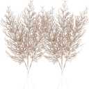 Sea Team 24-Pack Artificial Glitter Pine Tree Twig Ornaments, Decorative Sticks, Glittery Stems, Picks, Branches for Christmas Tree, Small Vase, Holiday, Wedding, Party (14 Inches, Champagne)