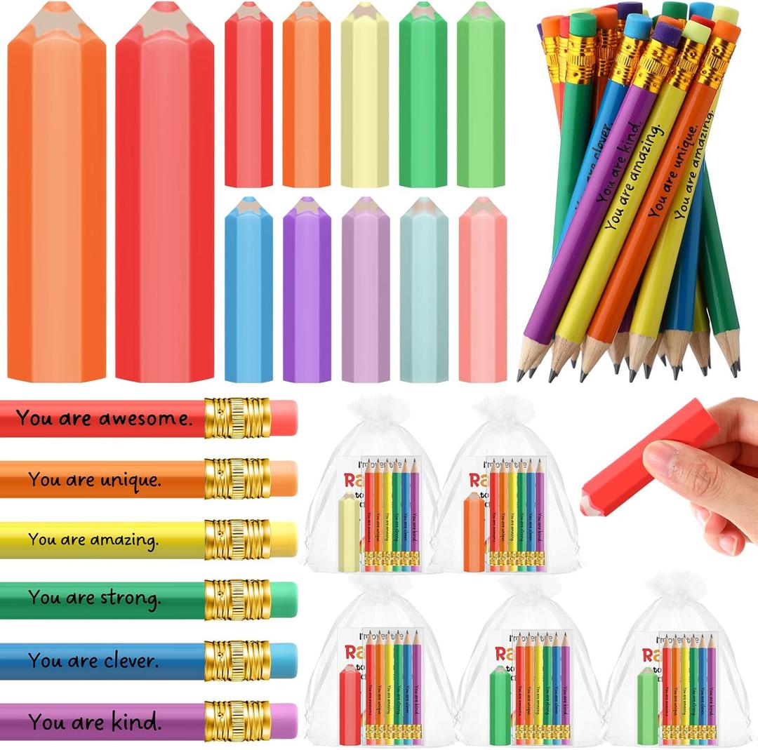 20 Set 180 Pcs Welcome Back to School Gifts for Students Motivational Rainbow Pencils Erasers Teacher Mail Cards First Day of School Meet The Teacher Gifts for Students Party Supplies