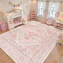 zesthome 9x12 Area Rugs for Girls Bedroom, Low Pile Machine Washable Rugs, Vintage Large Pink Rugs, Stain Resistant Nursery Room Rug, Baby Crawling Rug (Pink/Blue,9'x12')