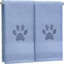 SmoothNovelty 2 Pcs Dog Paw Hand Towels Blue Bathroom Decor 13 x 29 Inch 100% Cotton Embroidered Hand Towels Soft Absorbent Farmhouse for Kitchen Restroom