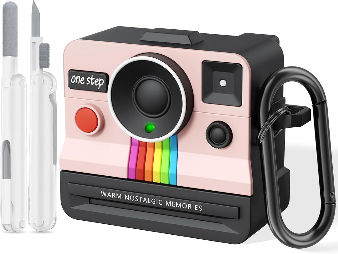 Airpods 4 case for Women - VISOOM Apple Airpods 4 Silicone Polaroid Design for 4th Generation Airpods with Key Chain and Cleaning Kit, Supports iwatch and magSafe Charging for Airpod iPod 4, Pink