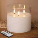 Eywamage 3 Wick Clear Glass Flameless Candle with Remote, Large Flickering LED Battery Pillar Candle  6" H 6"
