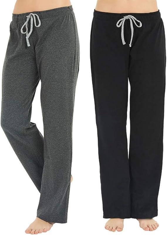 U2SKIIN 2 Pack Pajama Pants for Women Soft, Cotton Comfortable Womens Lounge Lightweight Sleep Pj Bottoms, Size M, Black/Dark Grey Mel.