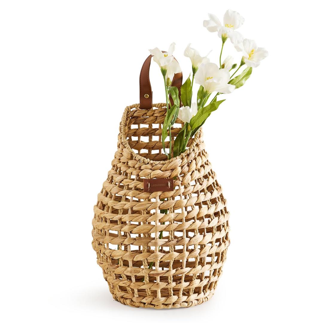 Woven Front Door Basket Water Hyacinth Wall Hanging Basket Decorative Boho Mounted Organizer for Dried Flower Plants Storage Basket for Garden, Home, and Farmhouse Décor (B_Hyacinth)