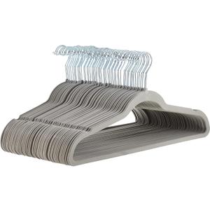 Amazon Basics Slim Velvet Non-Slip Space Saving Suit Clothes Hangers, Closet Organizer, Gray/Silver, 50-Pack