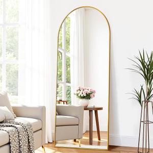 Suidia 56"x15" Arched Full Length Mirror with Stand, Full Body Mirror with Aluminum Frame, Freestanding/Leaning/Wall-Mounted, Floor Mirrors for Bedroom, Living Room, Entryway, Dressing Room, Gold