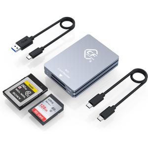 CFexpress Type B and SD Dual-Slot Memory Card Reader, 10Gbps USB 3.2 Gen 2 Type B CF Express Adapter Memory Card Reader with USB C to USB C/USB A Cable,Compatible with Windows/Mac/Linux/Android US
