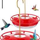 Hummingbird Feeders for Outdoors Hanging, Glass Nectar Feeder with Ant Moat and 5 Bee Guard Feeding Ports, Leak Proof, 21 Ounces, Red (Red) 2 pack