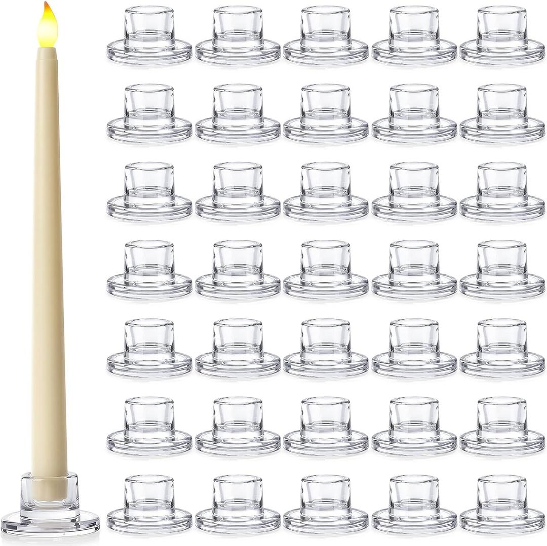 36 Pcs Glass Tapered Candlestick Holders Bulk Clear Short Taper Candle Holders Small Glass Candle Base for Table Centerpieces Wedding Christmas Advent Party Decoration