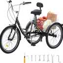 VEVOR Adult Tricycles Bike,Three-Wheeled Bicycles, 3 Wheel Bikes Trikes, Carbon Steel Cruiser Bike with Basket & Adjustable Seat, Picnic Shopping Tricycles for Seniors, Women, Men (Black)