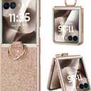 Caka Bling Case for Motorola Razr+ (Plus) & Razr Ultra 2025 Case, with Finger Ring Holder & Built-in Screen Protector, Slim Thin Protective Phone Cover for Razr+ & Ultra 2025 - Rose Gold