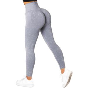 SUUKSESS Women Scrunch Butt Lifting Seamless Leggings Booty High Waisted Workout Yoga Pants (Large, #1 Acid Wash Grey Blue)