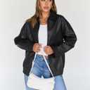 Trendy Queen Womens Leather Jacket, Oversized Going Out & Everyday Statement Piece, Bomber Jacktes Moto Coat (Black, S)