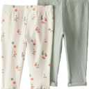 little planet by carter's Baby 2-Pack Terry Pants Made with Organic Cotton (Mint, Fruit Print)