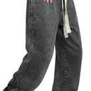 Mens Baggy Jeans Elastic Waisted Denim Pants for Men with Drawstring Streetwear (36, Dark Grey 1127)