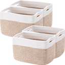 Set of 4 Rope Basket for Shelves Woven Rectangle Storage Basket Bins for Nursery Toy Storage for Baby Girl (Brown)