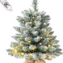 20Inch Pre-lit Artificial Small Mini Christmas Tree with Warm White Multi-Color LED Lights, Remote Control and Timer, Perfect for Xmas Tabletop Decorations, Home, Kitchen, Dining Table top Snow (1ft 8in)