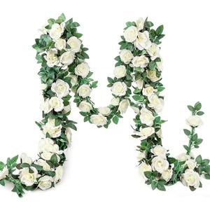 10PCS Fake Rose Garland, 7.5Ft Artificial Vines Flowers Hanging Rose Vine for Table Wedding Backdrop Arch Wall Party Mantle Festival Decor (Light White)